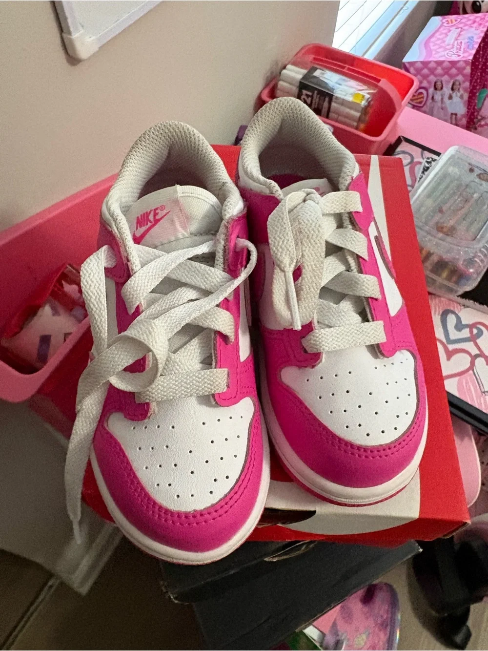 Nike Kids White and Hot Pink Low-Top Sneakers
